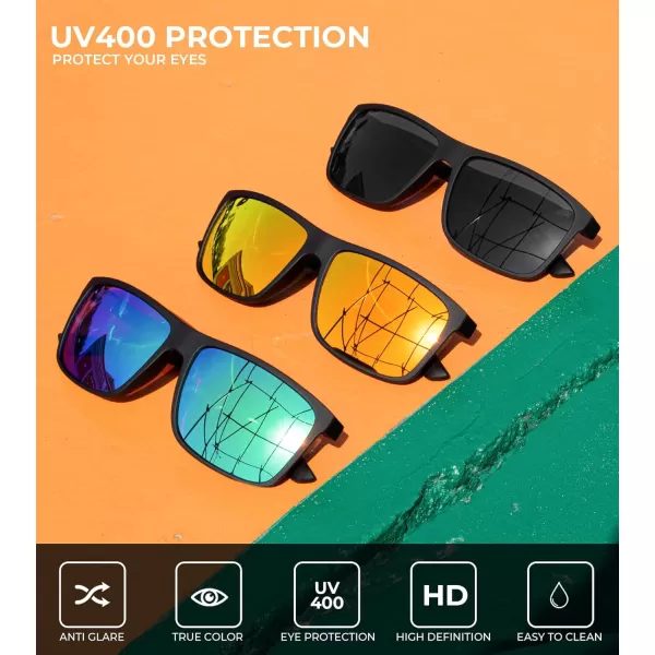 KALIYADI Polarized Sunglasses for Men and Women Mens Sun Glasses with UV Protection for Driving Fishing Golf 3 Packs3 Pack BlackGreenRed