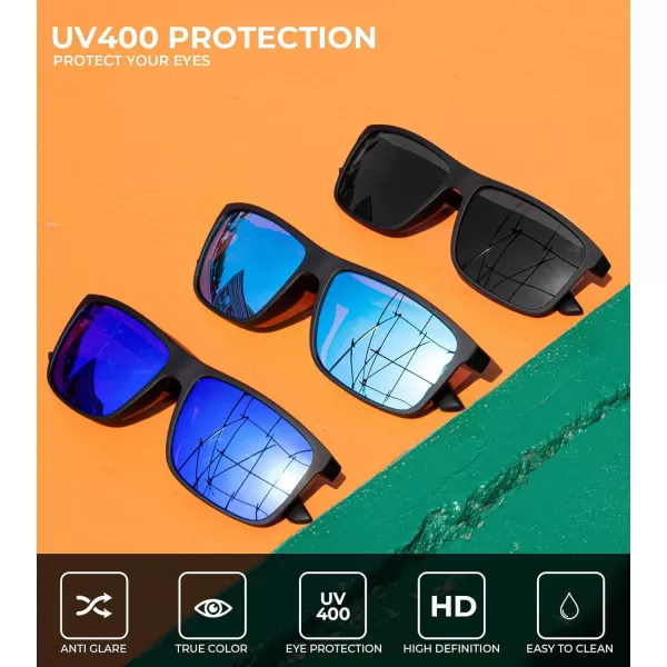 KALIYADI Polarized Sunglasses for Men and Women Mens Sun Glasses with UV Protection for Driving Fishing Golf 3 Packs3 Pack BlackIce BlueDark Blue