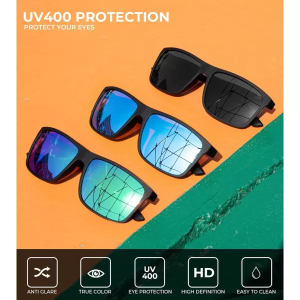 KALIYADI Polarized Sunglasses for Men and Women Mens Sun Glasses with UV Protection for Driving Fishing Golf 3 Packs3 Pack BlackIce BlueGreen