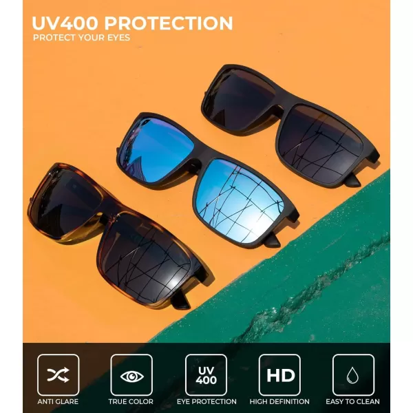 KALIYADI Polarized Sunglasses for Men and Women Mens Sun Glasses with UV Protection for Driving Fishing Golf 3 Packs3 Pack BlackIce BlueLeopardg15