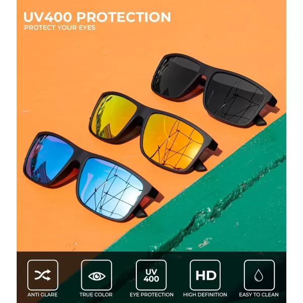 KALIYADI Polarized Sunglasses for Men and Women Mens Sun Glasses with UV Protection for Driving Fishing Golf 3 Packs3 Pack BlackIce BlueRed