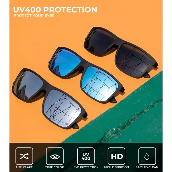 KALIYADI Polarized Sunglasses for Men and Women Mens Sun Glasses with UV Protection for Driving Fishing Golf 3 Packs3 Pack BlackIce BlueSilver