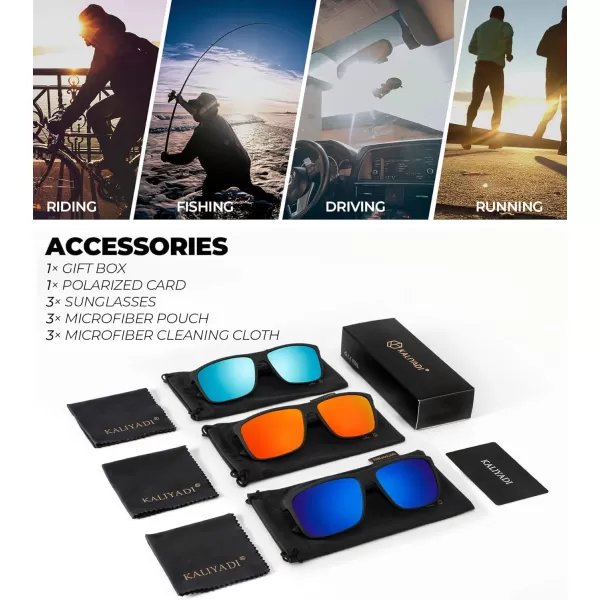 KALIYADI Polarized Sunglasses for Men and Women Mens Sun Glasses with UV Protection for Driving Fishing Golf 3 Packs3 Pack Ice BlueDark BlueRed