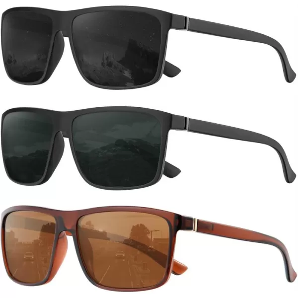 KALIYADI Polarized Sunglasses for Men and Women Mens Sun Glasses with UV Protection for Driving Fishing Golf 3 Packs3 Pack BlackBrownBlackg15