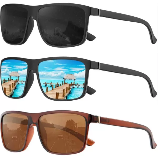 KALIYADI Polarized Sunglasses for Men and Women Mens Sun Glasses with UV Protection for Driving Fishing Golf 3 Packs3 Pack BlackBrownIce Blue