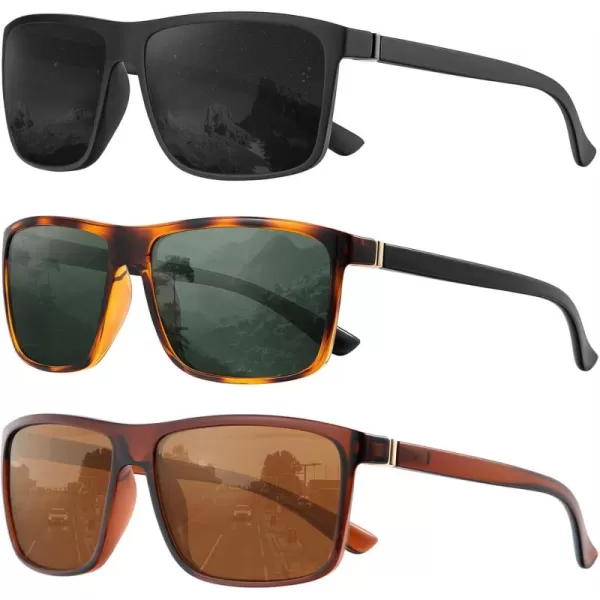 KALIYADI Polarized Sunglasses for Men and Women Mens Sun Glasses with UV Protection for Driving Fishing Golf 3 Packs3 Pack BlackBrownLeopardg15