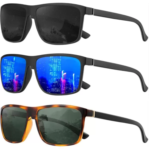 KALIYADI Polarized Sunglasses for Men and Women Mens Sun Glasses with UV Protection for Driving Fishing Golf 3 Packs3 Pack BlackDark BlueG15