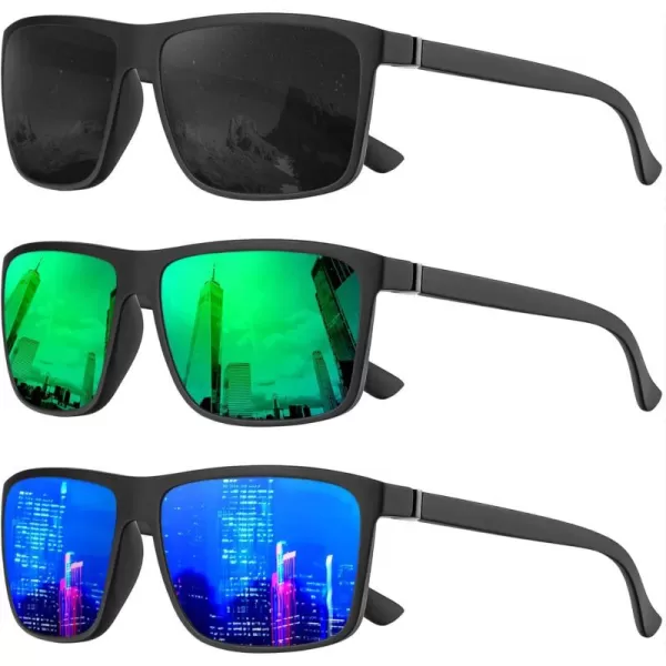 KALIYADI Polarized Sunglasses for Men and Women Mens Sun Glasses with UV Protection for Driving Fishing Golf 3 Packs3 Pack BlackDark BlueGreen