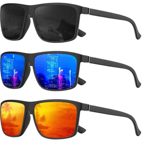 KALIYADI Polarized Sunglasses for Men and Women Mens Sun Glasses with UV Protection for Driving Fishing Golf 3 Packs3 Pack BlackDark BlueRed