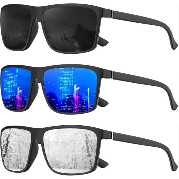 KALIYADI Polarized Sunglasses for Men and Women Mens Sun Glasses with UV Protection for Driving Fishing Golf 3 Packs3 Pack BlackDark BlueSilver