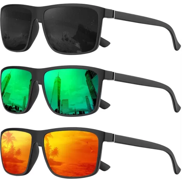 KALIYADI Polarized Sunglasses for Men and Women Mens Sun Glasses with UV Protection for Driving Fishing Golf 3 Packs3 Pack BlackGreenRed