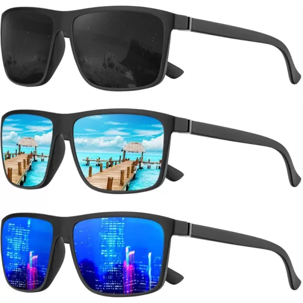 KALIYADI Polarized Sunglasses for Men and Women Mens Sun Glasses with UV Protection for Driving Fishing Golf 3 Packs3 Pack BlackIce BlueDark Blue