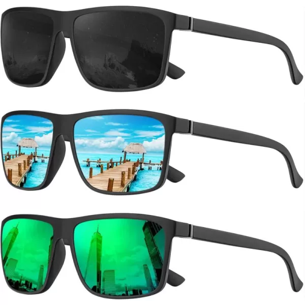 KALIYADI Polarized Sunglasses for Men and Women Mens Sun Glasses with UV Protection for Driving Fishing Golf 3 Packs3 Pack BlackIce BlueGreen