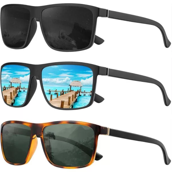 KALIYADI Polarized Sunglasses for Men and Women Mens Sun Glasses with UV Protection for Driving Fishing Golf 3 Packs3 Pack BlackIce BlueLeopardg15