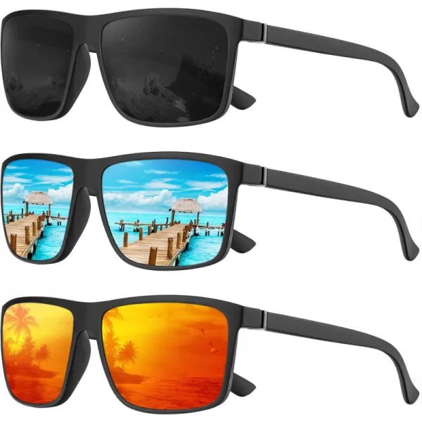 KALIYADI Polarized Sunglasses for Men and Women Mens Sun Glasses with UV Protection for Driving Fishing Golf 3 Packs3 Pack BlackIce BlueRed