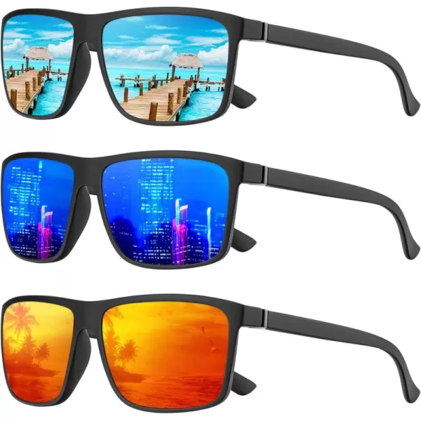 KALIYADI Polarized Sunglasses for Men and Women Mens Sun Glasses with UV Protection for Driving Fishing Golf 3 Packs3 Pack Ice BlueDark BlueRed