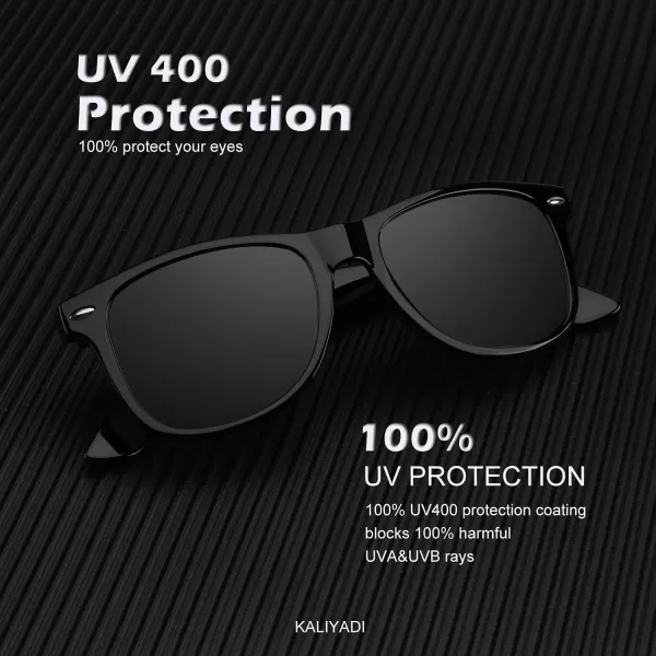 KALIYADI Sunglasses Men Polarized for Mens and Womens Unisex Sun Glasses for Driving UV ProtectionC022 Pack Glossy Black Frame Black  Silver