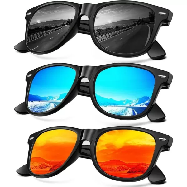 KALIYADI Sunglasses Men Polarized for Mens and Womens Unisex Sun Glasses for Driving UV ProtectionB023 Pack Glossy Black Frame Black  Blue  Orange