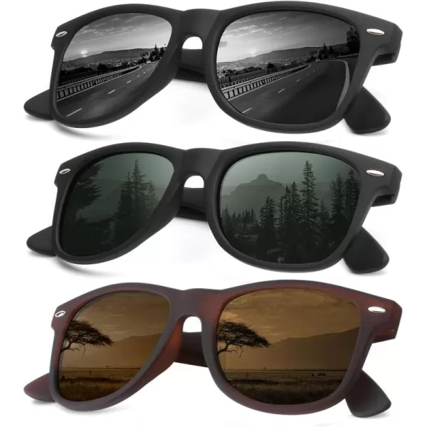 KALIYADI Sunglasses Men Polarized for Mens and Womens Unisex Sun Glasses for Driving UV ProtectionB073 Pack BlackG15Brown