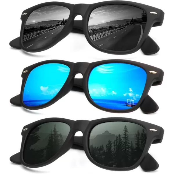 KALIYADI Sunglasses Men Polarized for Mens and Womens Unisex Sun Glasses for Driving UV ProtectionB093 Pack BlackBlueG15