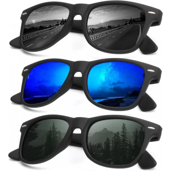 KALIYADI Sunglasses Men Polarized for Mens and Womens Unisex Sun Glasses for Driving UV ProtectionB103 Pack BlackGreen BlueG15