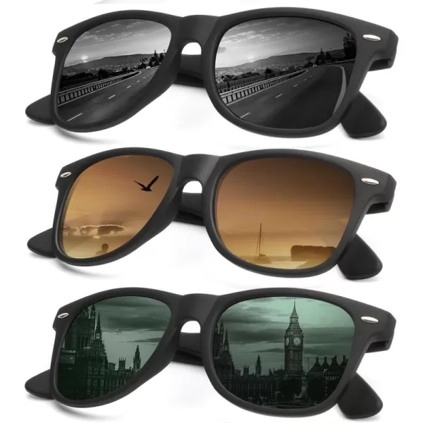 KALIYADI Sunglasses Men Polarized for Mens and Womens Unisex Sun Glasses for Driving UV ProtectionB113 Pack BlackG15Gradient Brown