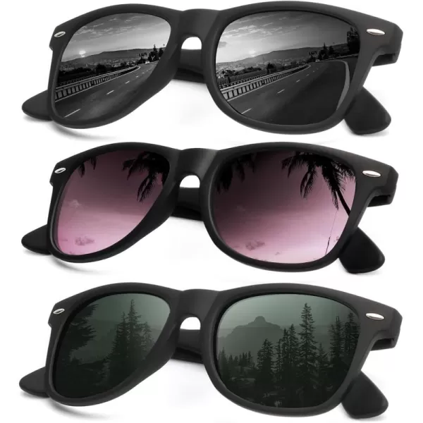 KALIYADI Sunglasses Men Polarized for Mens and Womens Unisex Sun Glasses for Driving UV ProtectionB123 Pack BlackG15Gradient Wine Red