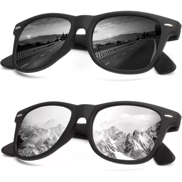KALIYADI Sunglasses Men Polarized for Mens and Womens Unisex Sun Glasses for Driving UV ProtectionC012 Pack Matte BlackSilver