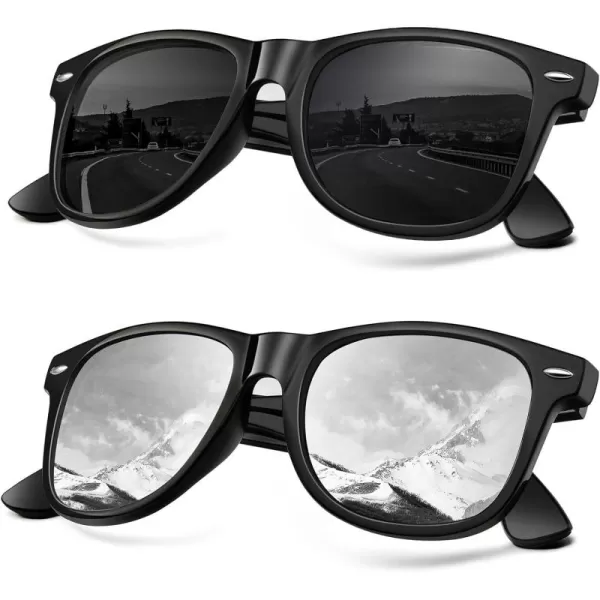 KALIYADI Sunglasses Men Polarized for Mens and Womens Unisex Sun Glasses for Driving UV ProtectionC022 Pack Glossy Black Frame Black  Silver
