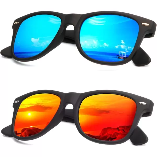 KALIYADI Sunglasses Men Polarized for Mens and Womens Unisex Sun Glasses for Driving UV ProtectionC042 Pack BlueOrange