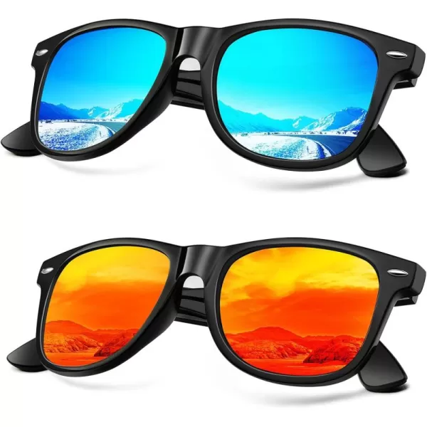 KALIYADI Sunglasses Men Polarized for Mens and Womens Unisex Sun Glasses for Driving UV ProtectionC05 2 Pack Glossy Black Frame Blueorange Lens