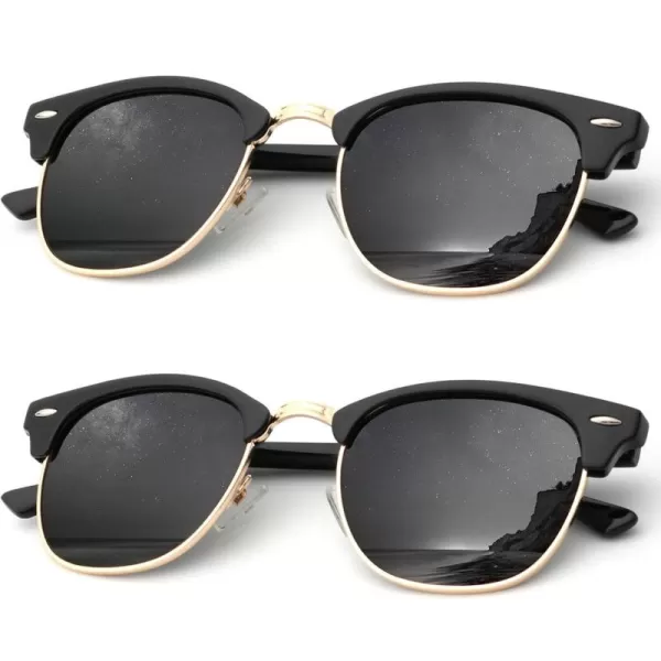 KALIYADI Sunglasses Men Polarized for Mens and Womens Unisex Sun Glasses for Driving UV ProtectionD01 2 Pack Matte Black Frame Black Lens