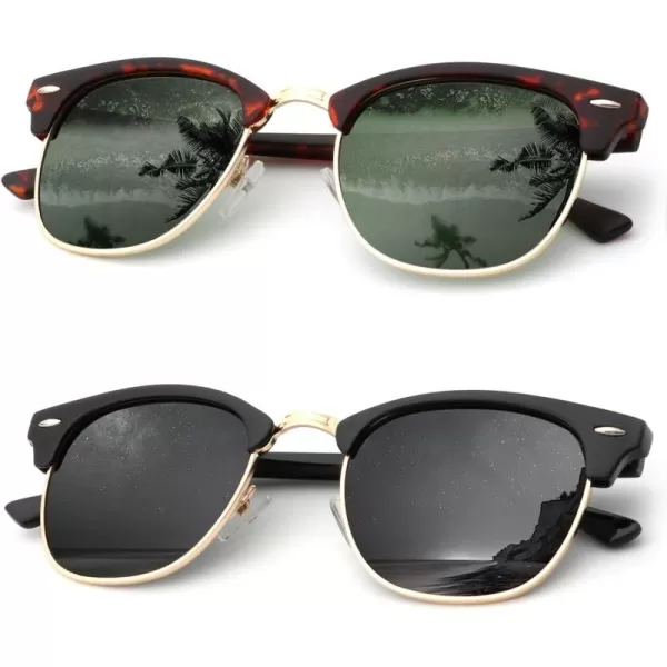 KALIYADI Sunglasses Men Polarized for Mens and Womens Unisex Sun Glasses for Driving UV ProtectionD02 2 Pack Matte Black Frame Black Lens  Matte Tortoise Frame G15 Lens