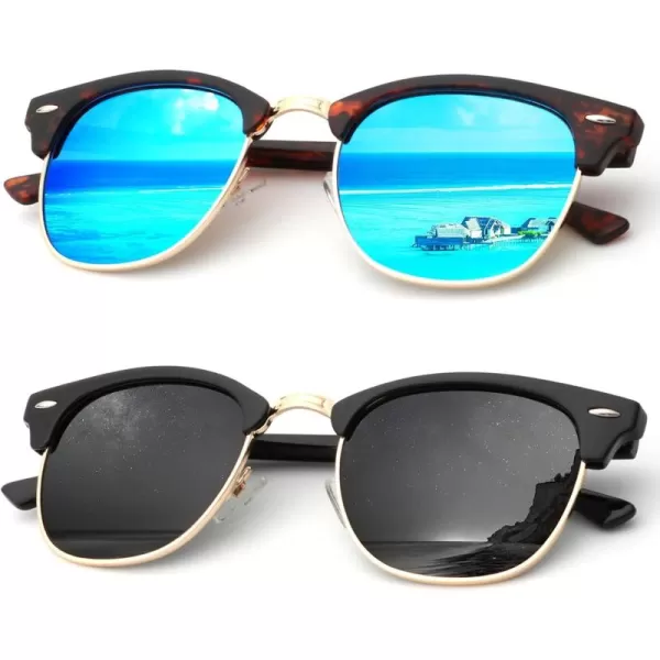 KALIYADI Sunglasses Men Polarized for Mens and Womens Unisex Sun Glasses for Driving UV ProtectionD03 2 Pack BlackBlue