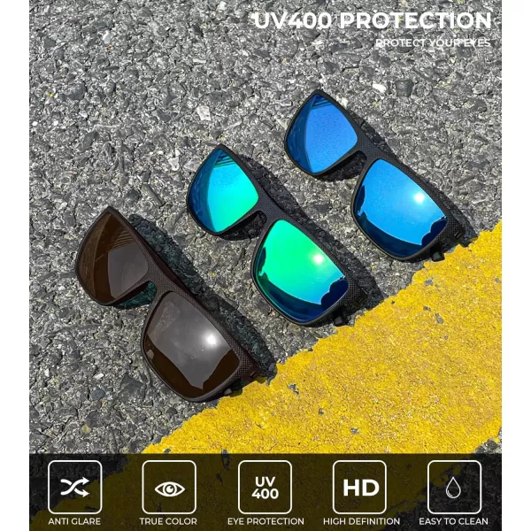 KALIYADI Polarized Sunglasses for Men Lightweight Sun Glasses with UV Protection for Driving Fishing Golf3 Pack Dark BlueGreenBrown