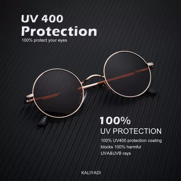 KALIYADI Round Polarized Sunglasses for Men Women Retro Metal Hippie Circle Style Sun Glasses UV ProtectionC32black  Golden Frame Brown Lens Golden Frame G15 Lens