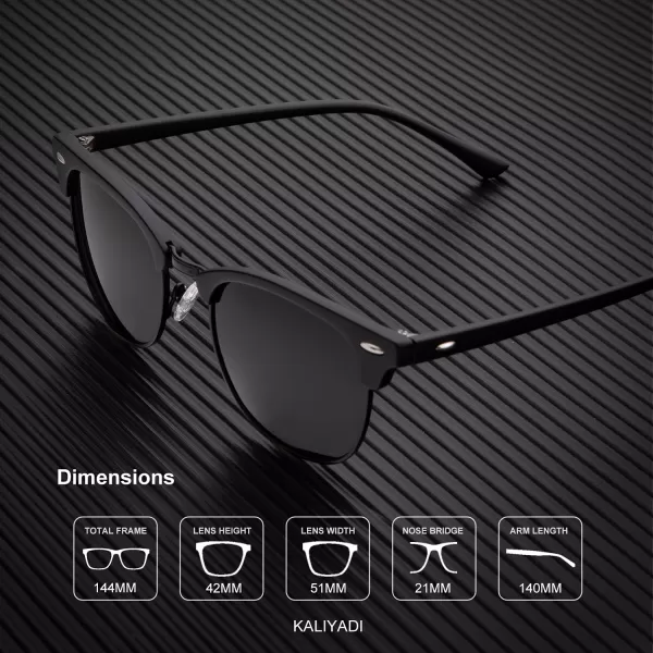 KALIYADI Sunglasses Men Polarized Sunglasses for Men Women Unisex SemiRimless Frame Retro Driving Sun Glasses UV BlockingA01matte Black