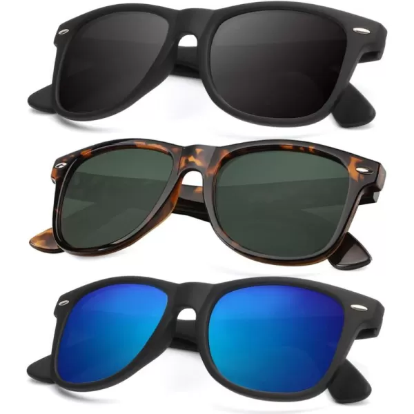 KALIYADI Polarized Sunglasses for Men and Women Matte Finish Sun glasses Color Mirror Lens UV Blocking 3 PackBlackGreen BlueTortoise