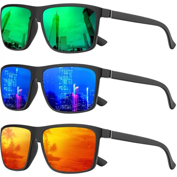 KALIYADI Polarized Sunglasses for Men and Women Mens Sun Glasses with UV Protection for Driving Fishing Golf 3 Packs3 Pack Dark BlueGreenRed