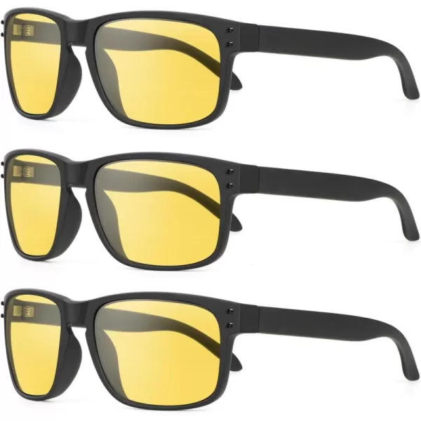 KALIYADI Polarized Sunglasses for Men and Women Vintage Style Sun Glasses for Fishing Running Driving with UV Protection3 Pack Night VisionNight VisionNight Vision