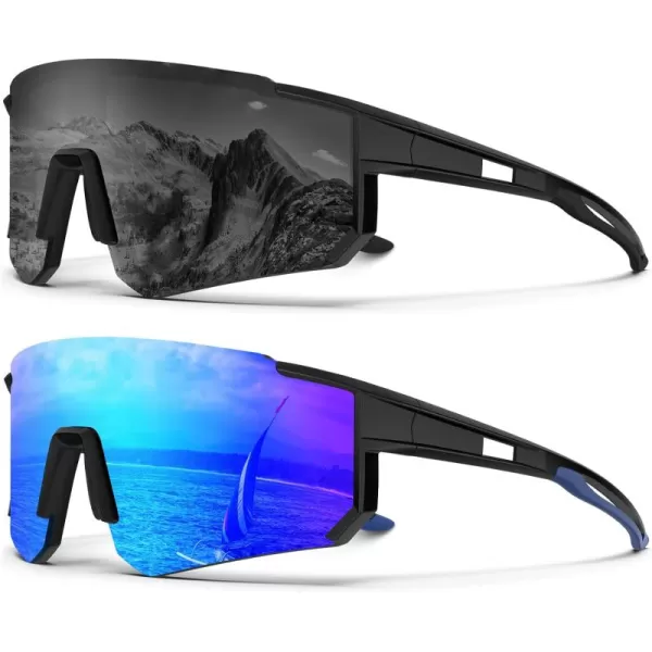 KALIYADI Polarized Sports SunglassesMen RunningSunglassesforWomen Mens Sunglasses UV protection Cycling Driving Fishing02 BlackGrey  BlackDark Blue