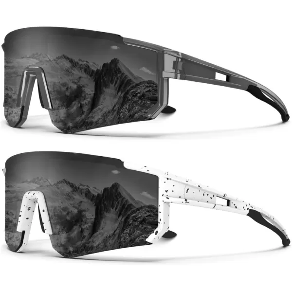KALIYADI Polarized Sports SunglassesMen RunningSunglassesforWomen Mens Sunglasses UV protection Cycling Driving Fishing08 Transparent GreyGrey White BlackGrey
