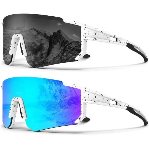 KALIYADI Polarized Sports SunglassesMen RunningSunglassesforWomen Mens Sunglasses UV protection Cycling Driving Fishing09 White BlackGrey  White BlackIce Blue