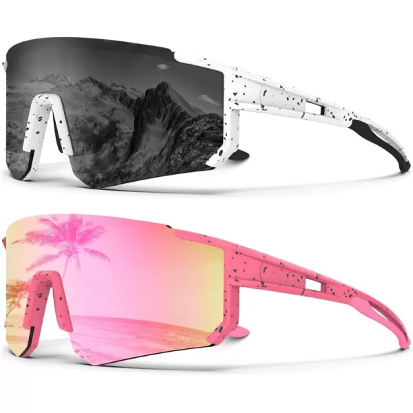 KALIYADI Polarized Sports SunglassesMen RunningSunglassesforWomen Mens Sunglasses UV protection Cycling Driving Fishing10 White BlackGrey  Pink BlackPink