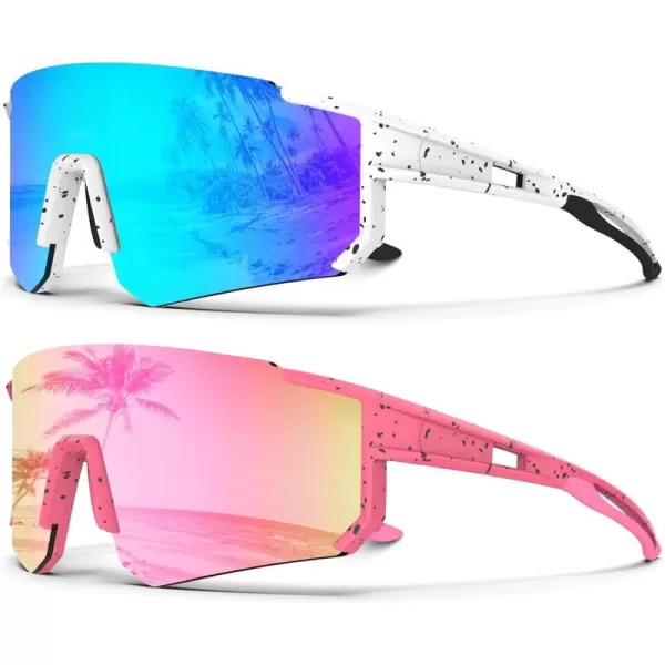 KALIYADI Polarized Sports SunglassesMen RunningSunglassesforWomen Mens Sunglasses UV protection Cycling Driving Fishing15 White BlackIce Blue  Pink BlackPink