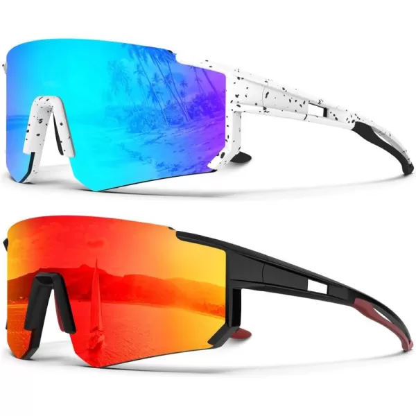 KALIYADI Polarized Sports SunglassesMen RunningSunglassesforWomen Mens Sunglasses UV protection Cycling Driving Fishing17 White BlackIce Blue  BlackRed