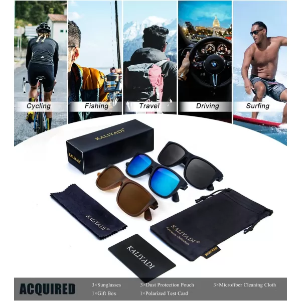 imageKALIYADI Sunglasses Men Polarized Sun glasses for Mens Womens Classic Matte Black Frame UV Protection 3pack3 Pack 3 Pack BlackIce BlueBrown