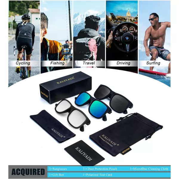 imageKALIYADI Sunglasses Men Polarized Sun glasses for Mens Womens Classic Matte Black Frame UV Protection 3pack3 Pack BlackGreenSilver
