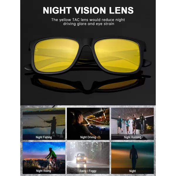 imageKALIYADI Sunglasses Men Polarized Sun glasses for Mens Womens Classic Matte Black Frame UV Protection 3pack3 Pack BlackIce BlueNight Vision