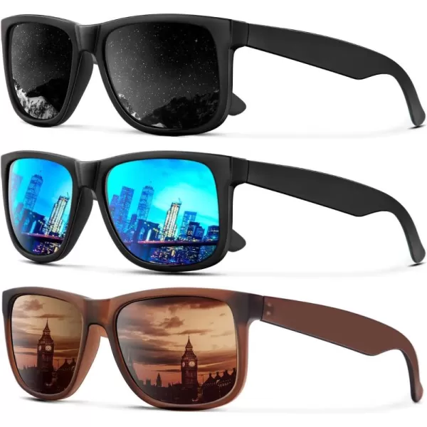 imageKALIYADI Sunglasses Men Polarized Sun glasses for Mens Womens Classic Matte Black Frame UV Protection 3pack3 Pack 3 Pack BlackIce BlueBrown